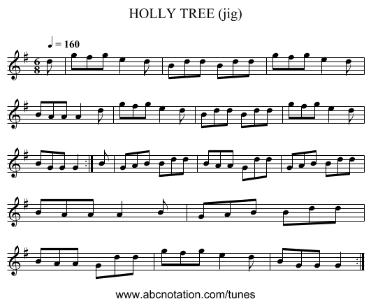 HOLLY TREE (jig) - staff notation
