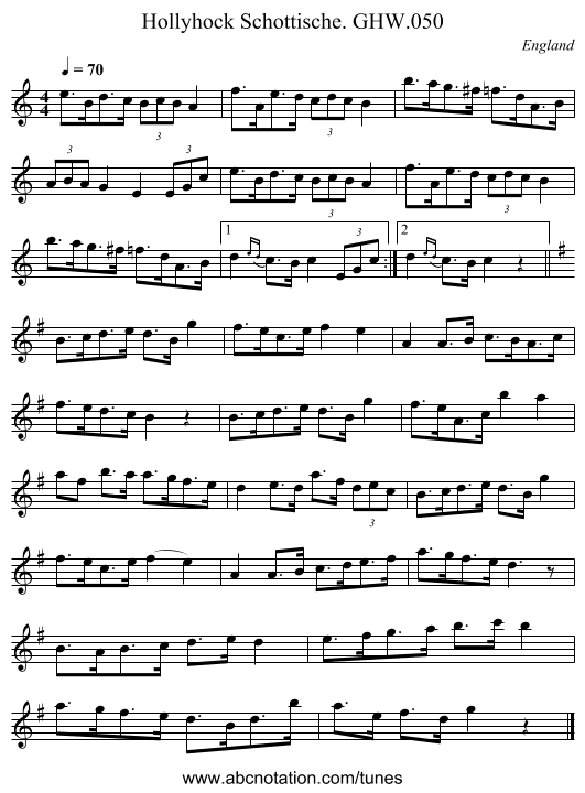 Hollyhock Schottische. GHW.050 - staff notation