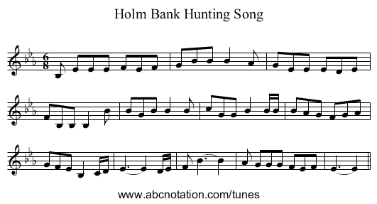 Holm Bank Hunting Song - staff notation