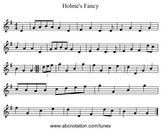 Holme's Fancy - staff notation