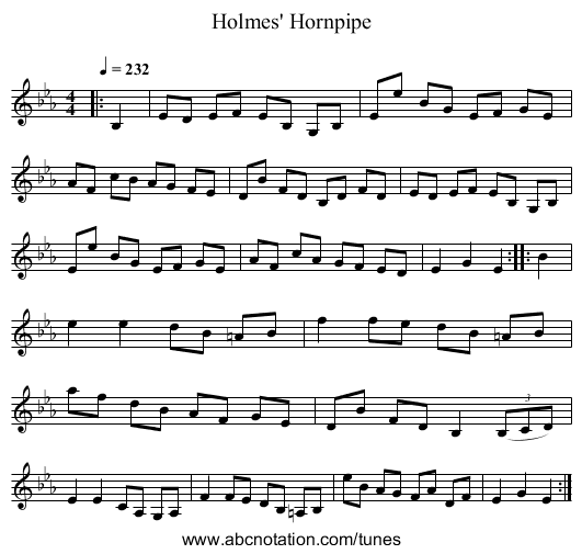 Holmes' Hornpipe - staff notation