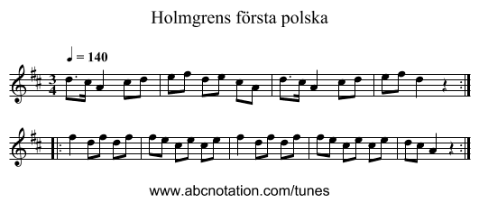 Holmgrens första polska - staff notation