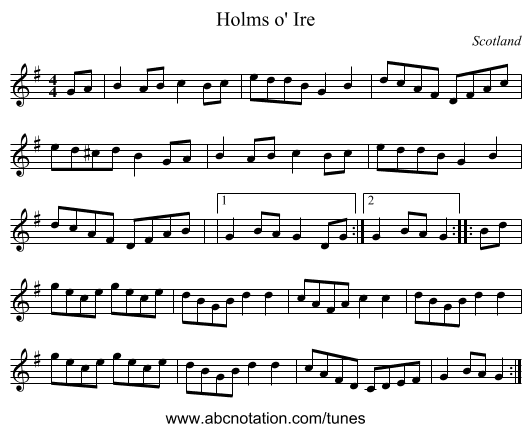 Holms o' Ire - staff notation