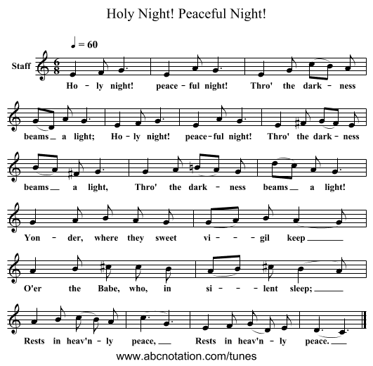 Holy Night! Peaceful Night! - staff notation