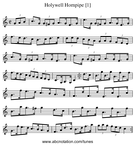 Holywell Hornpipe [1] - staff notation