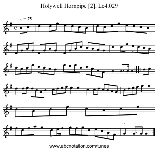 Holywell Hornpipe [2]. Le4.029 - staff notation