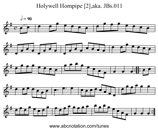 Holywell Hornpipe [2],aka. JBs.011 - staff notation