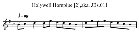 Holywell Hornpipe [2],aka. JBs.011 - staff notation