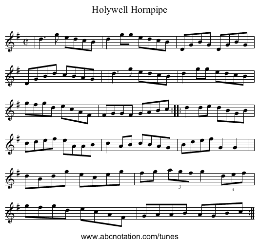 Holywell Hornpipe - staff notation