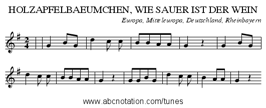 HOLZAPFELBAEUMCHEN, WIE SAUER IST DER WEIN - staff notation