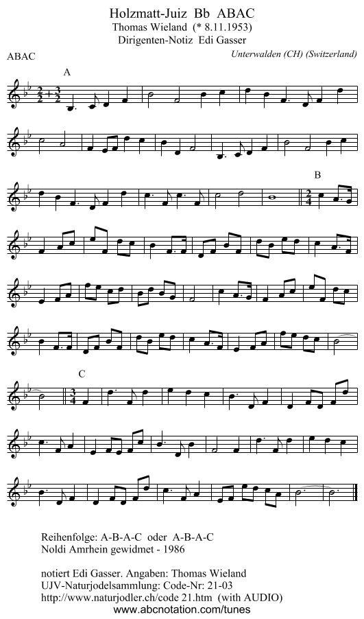 Holzmatt-Juiz  Bb  ABAC - staff notation