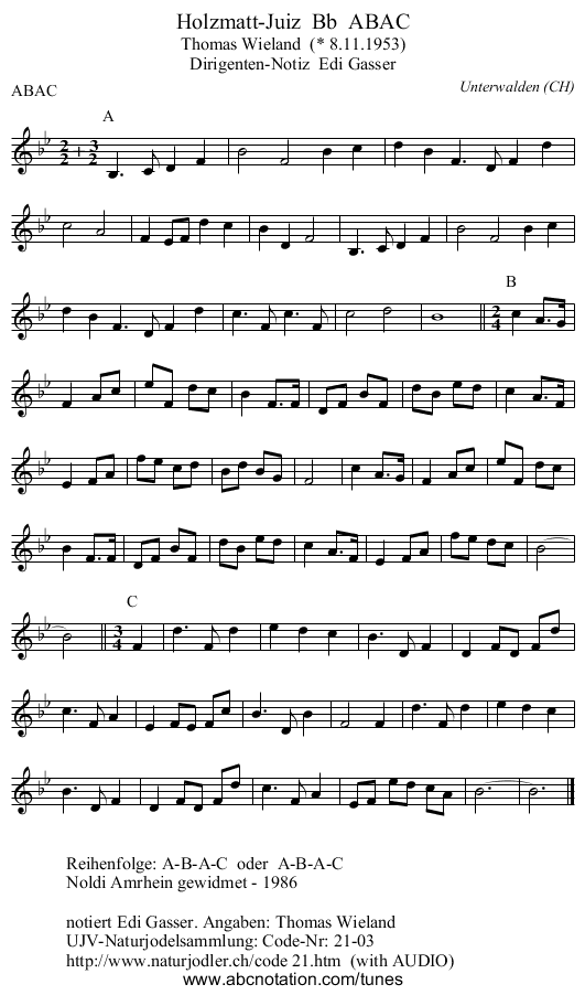 Holzmatt-Juiz  Bb  ABAC - staff notation