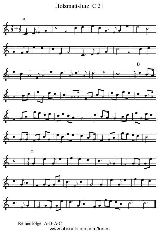 Holzmatt-Juiz  C 2+ - staff notation