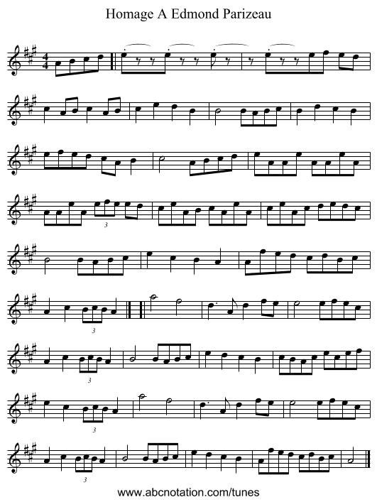 Homage A Edmond Parizeau - staff notation