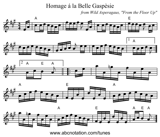 Homage &aacute; la Belle Gasp&egrave;sie - staff notation
