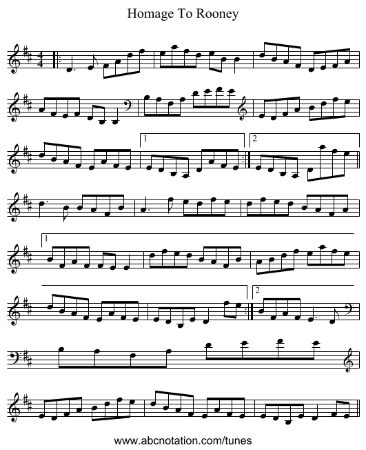 Homage To Rooney - staff notation