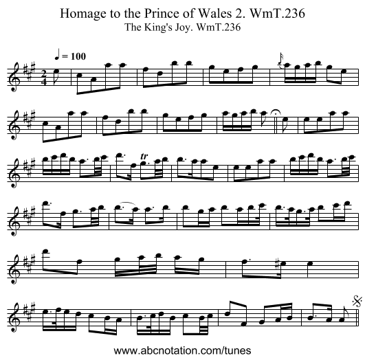 Homage to the Prince of Wales 2. WmT.236 - staff notation