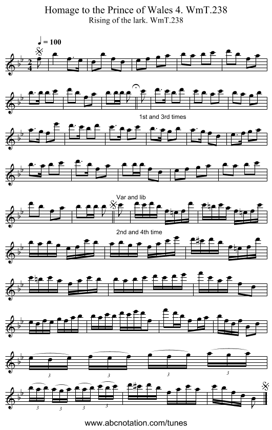 Homage to the Prince of Wales 4. WmT.238 - staff notation