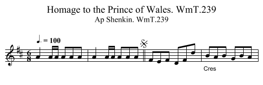 Homage to the Prince of Wales. WmT.239 - staff notation