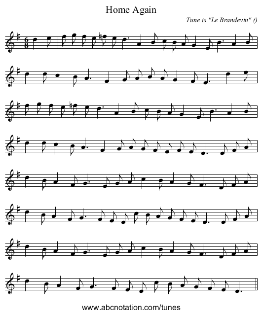 Home Again - staff notation