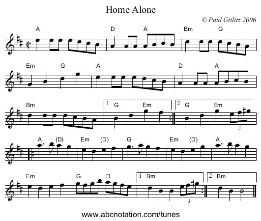 Home Alone - staff notation