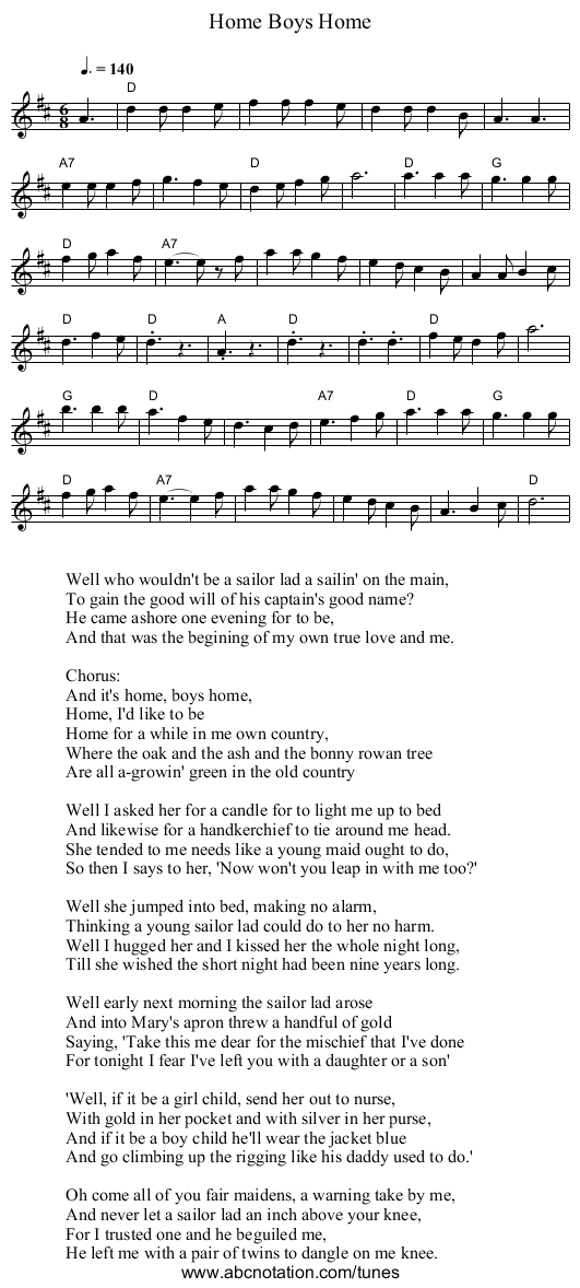 Home Boys Home - staff notation