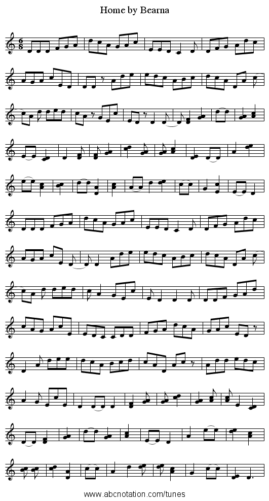 Home by Bearna - staff notation