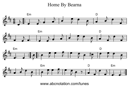 Home By Bearna - staff notation