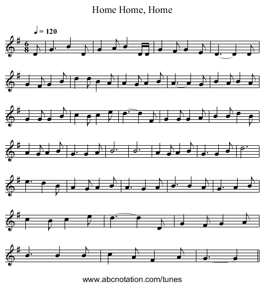 Home, Home, Home - staff notation
