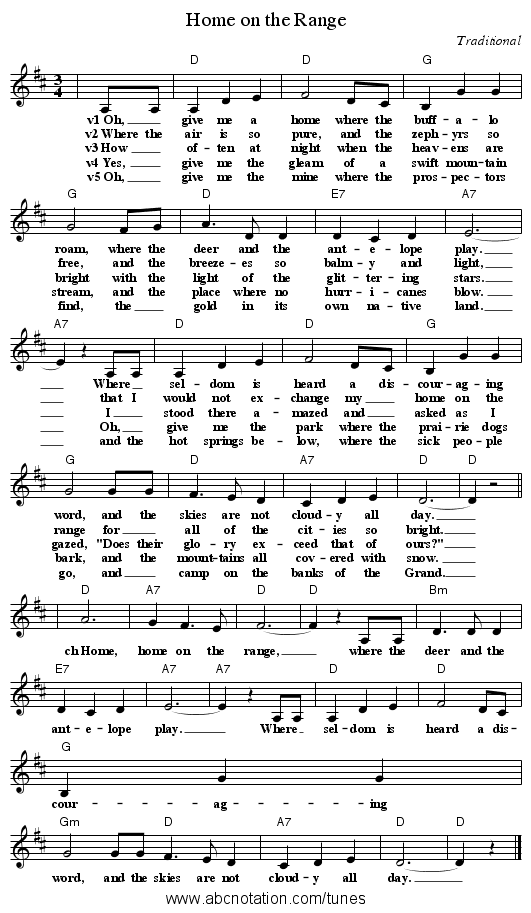 Home on the Range - staff notation