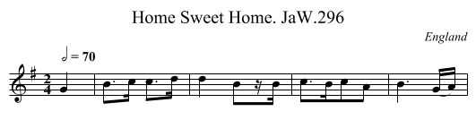 Home Sweet Home. JaW.296 - staff notation