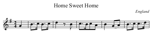 Home Sweet Home - staff notation