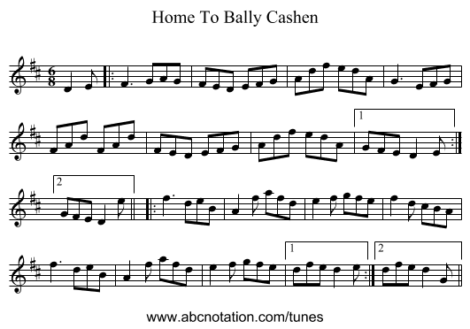 Home To Bally Cashen - staff notation