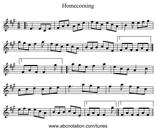 Homecoming - staff notation
