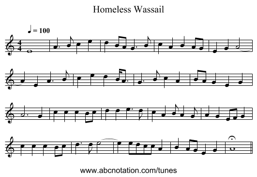 Homeless Wassail - staff notation