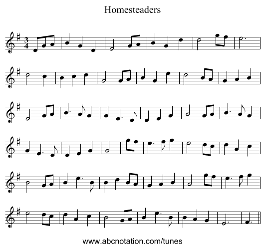 Homesteaders - staff notation