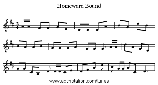 Homeward Bound - staff notation