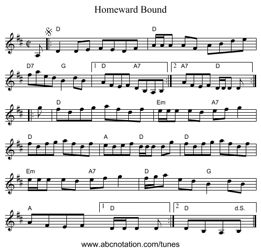 Homeward Bound - staff notation