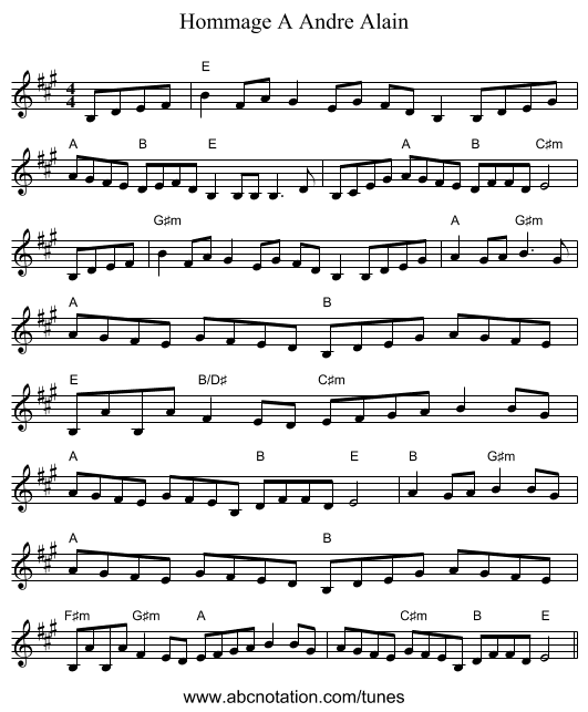 Hommage A Andre Alain - staff notation