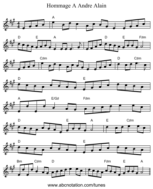 Hommage A Andre Alain - staff notation