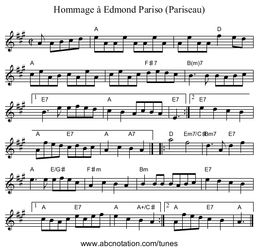 Hommage &agrave; Edmond Pariso (Pariseau) - staff notation