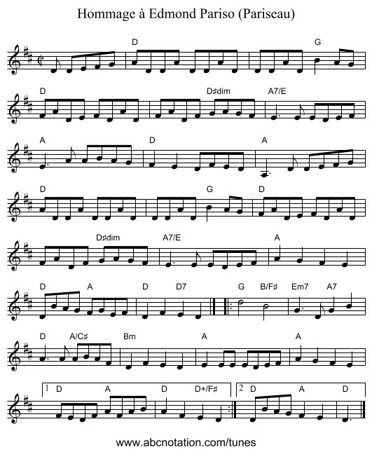 Hommage &agrave; Edmond Pariso (Pariseau) - staff notation