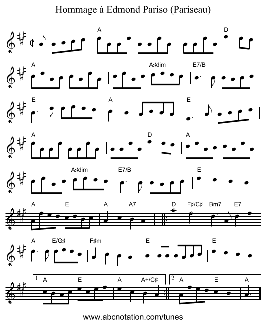 Hommage &agrave; Edmond Pariso (Pariseau) - staff notation