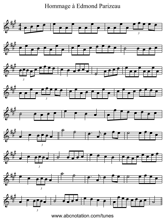 Hommage à Edmond Parizeau - staff notation