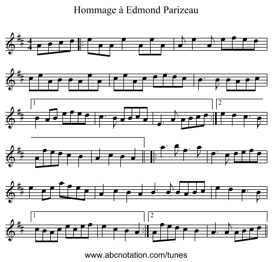 Hommage à Edmond Parizeau - staff notation
