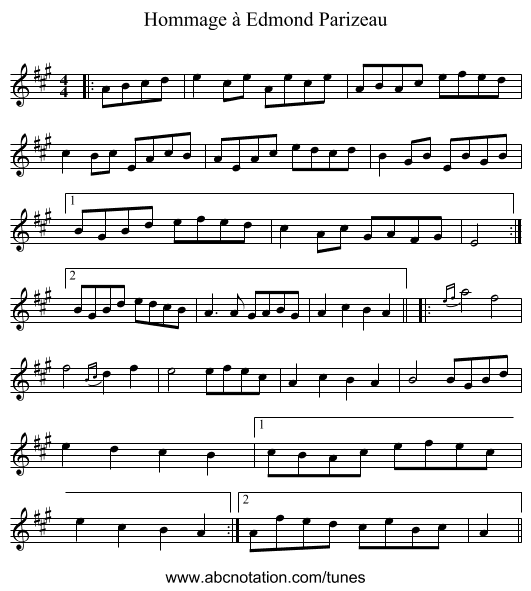 Hommage à Edmond Parizeau - staff notation