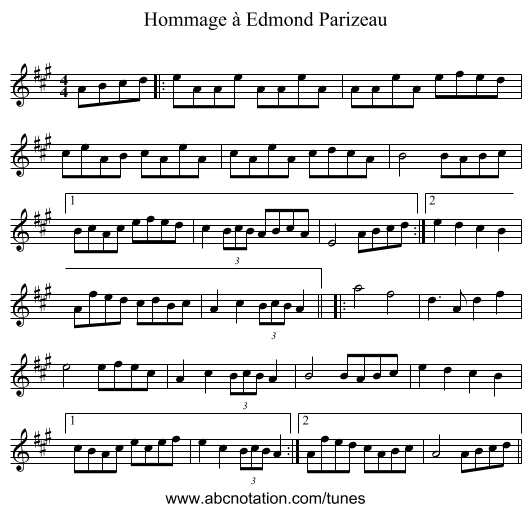 Hommage à Edmond Parizeau - staff notation