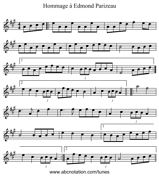 Hommage à Edmond Parizeau - staff notation