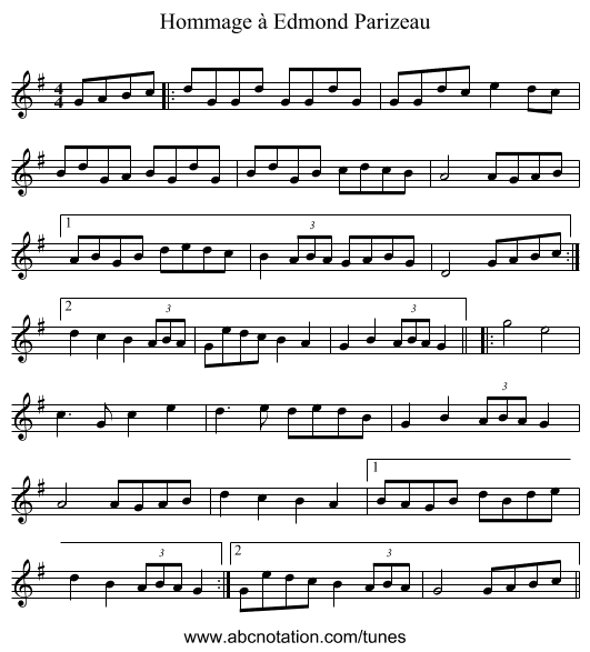 Hommage à Edmond Parizeau - staff notation
