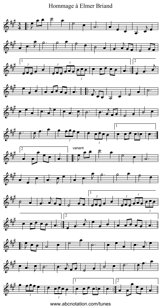 Hommage à Elmer Briand - staff notation
